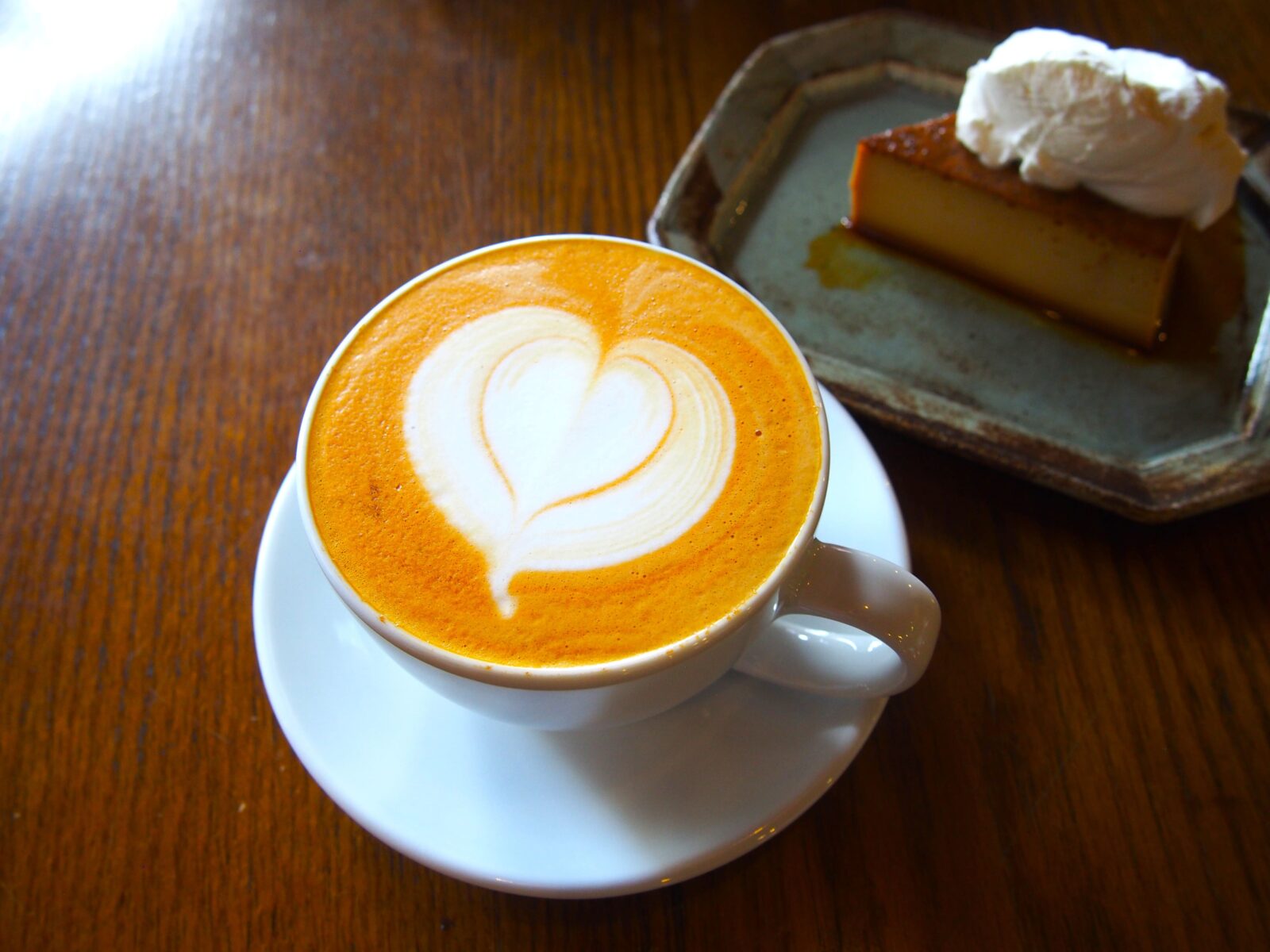 暗めのカフェで撮ったカフェラテ