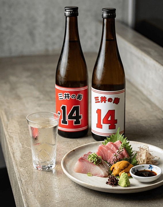 三井の寿 純米吟醸+14 大辛口 実物ボトル 手元に届いた写真