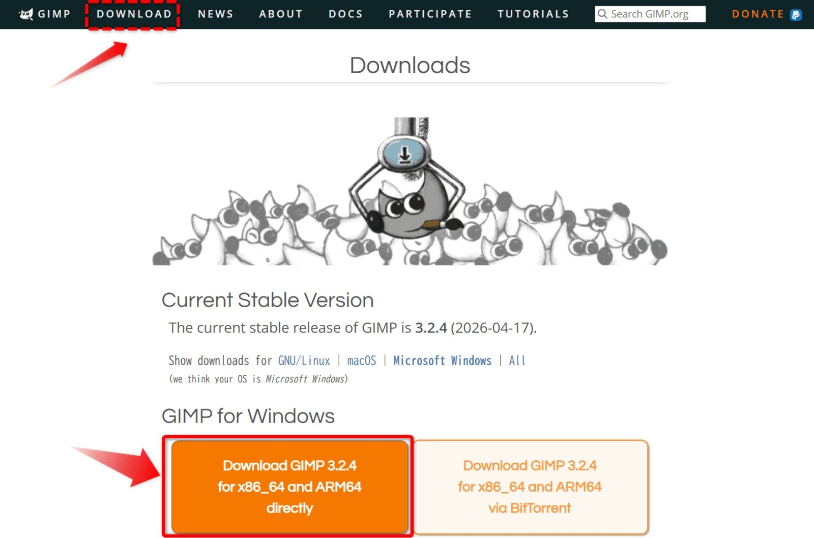 GIMP 3.2.4 ダウンロード