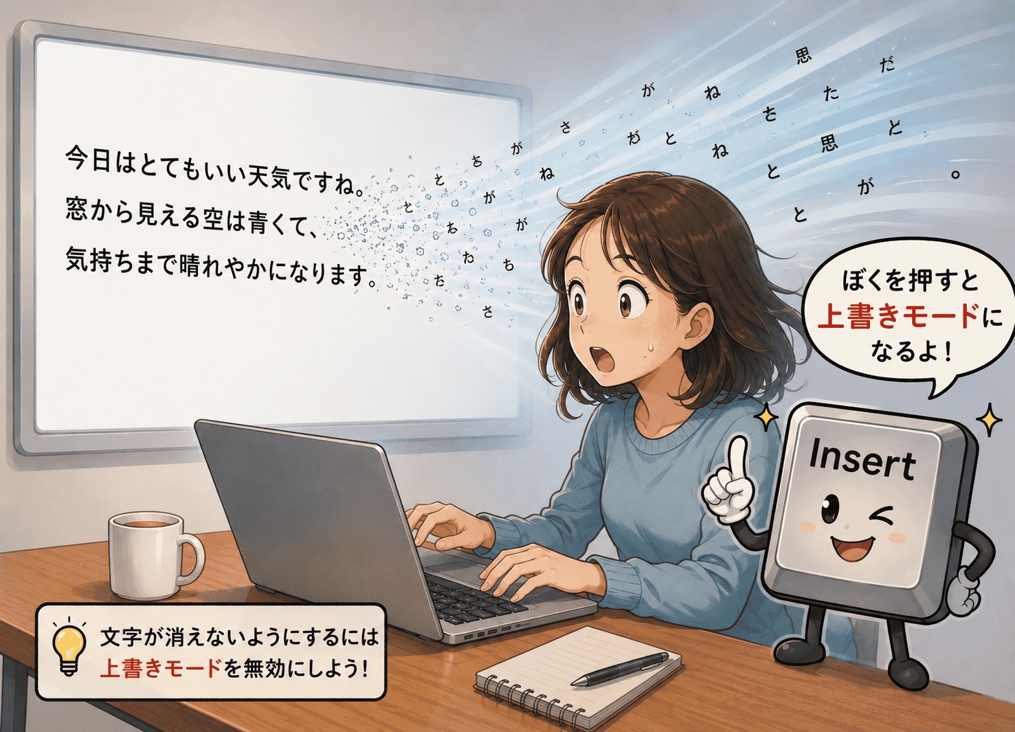 文字が消える!上書きを無効化する方法